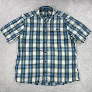 Sitka Gear Shirt Mens XXL Blue Green Plaid Short Sleeve Button Up Outdoor Casual